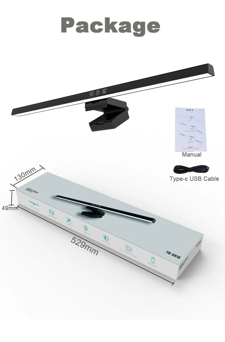 50cm Computer Monitor Light Bar Screen Hanging Lights Stepless Dimming USB Desk Lamp For Study Reading Light Table Monitor Lamp